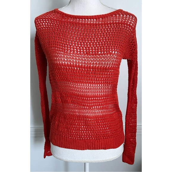 Joie • Orange/Red Open-Knit Women's Sweater - Picture 1 of 5